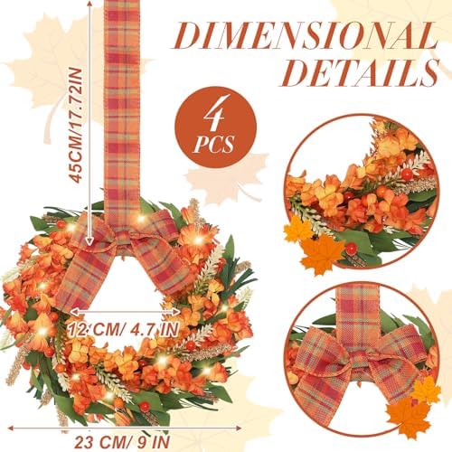 Hoteam 4 Pcs 9 Inch Fall Wreaths for Front Door Autumn Decor