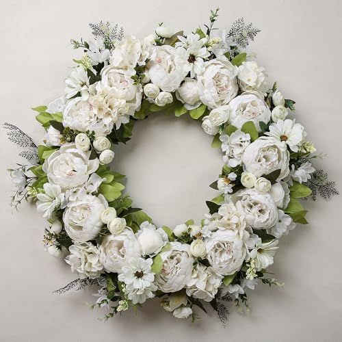 EZsenses Peony Wreath 23 Inch Front Door Decor