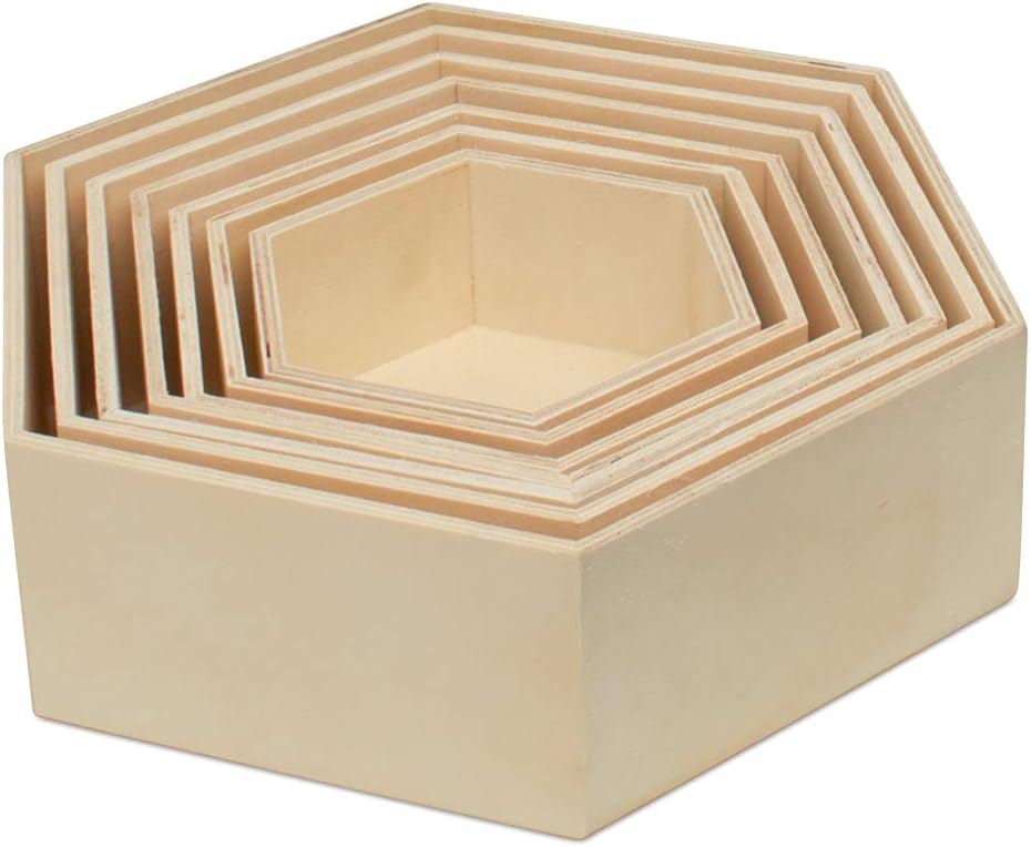 Woodpeckers Wooden Hexagon Floating Shelves Set of 7 Unfinished