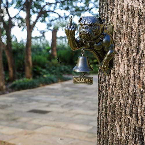 Funny Bulldog Doorbell with Middle FingerWelcoming DecorHome AccentHanging OrnamentRustic Iron Design