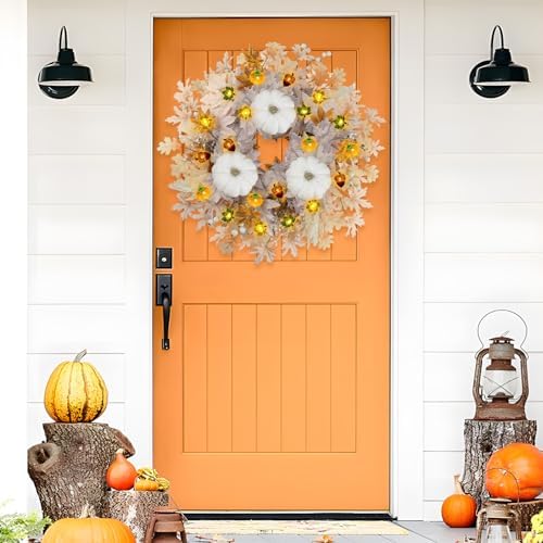 26 Inch Fall Wreath with Lights for Front Door