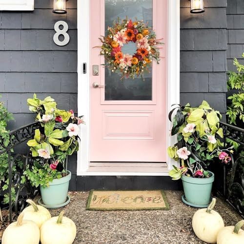 24 Inch Autumn Wreath with Sunflowers and Pumpkins