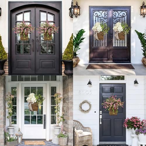 Cream Hydrangea Door Wreath Basket for Front Door