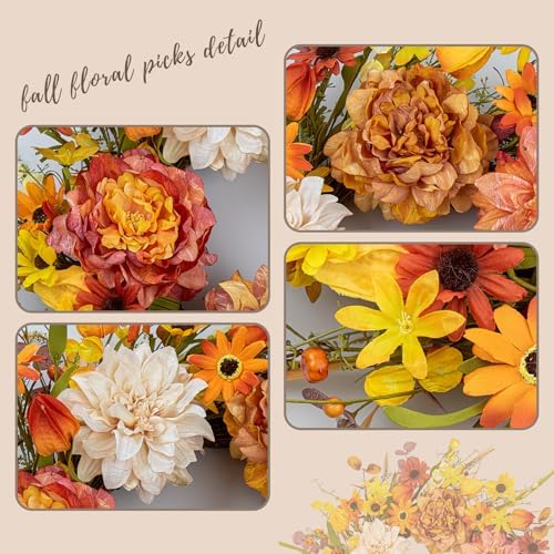FloralElegance 22 Inch Fall Wreath with Five Dahlias