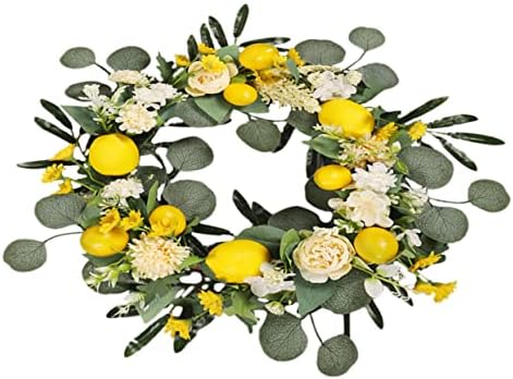 PRETYZOOM Realistic Lemon Flower Wreath for Front Door