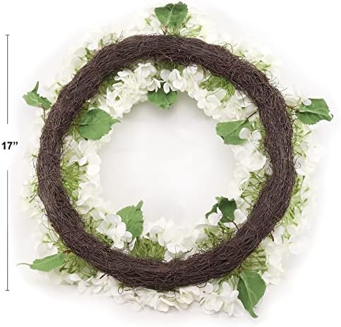 24-Inch White Hydrangea Wreath - Real Touch Artificial Flowers for Front Door Wall or Mantel