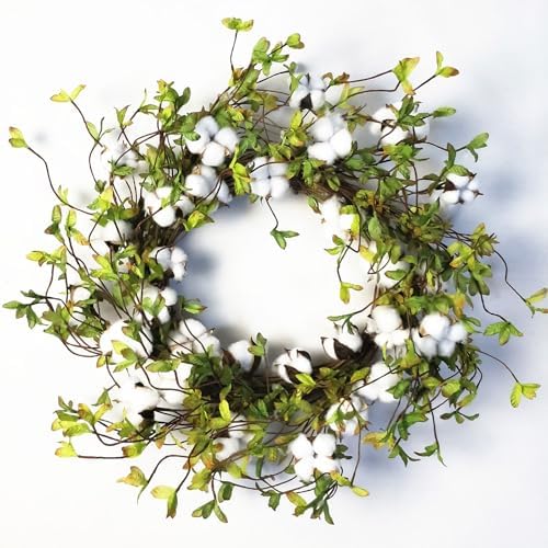 Idyllic Green Leaves and Cotton Wreath for Front Door