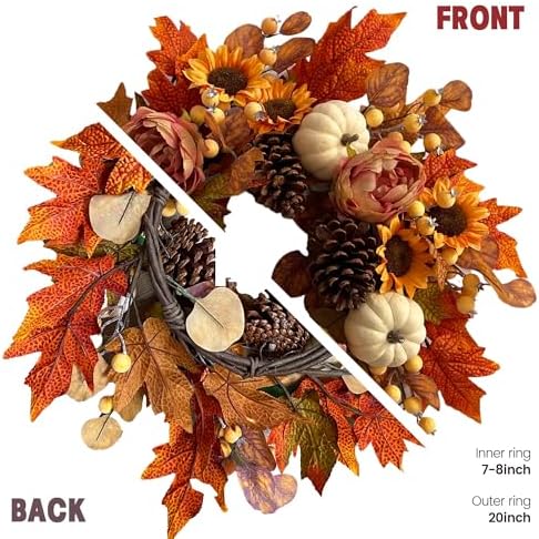 18 Inch Fall Wreath for Front Door Autumn Decor