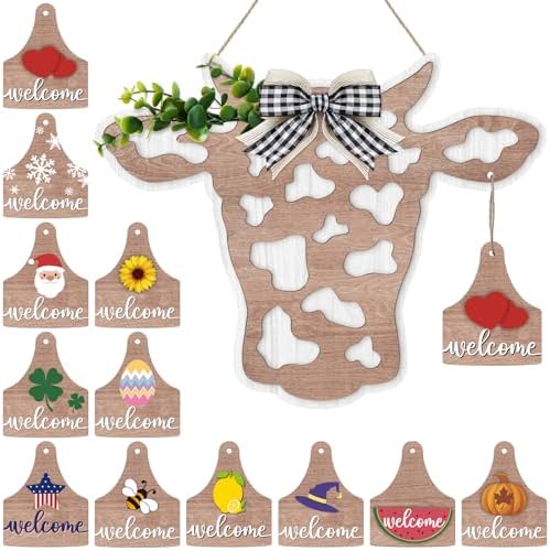 Maitys 13 Pcs Cow Head Door Wreath Sign