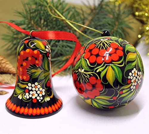 Hand Painted Wooden Christmas Bell Ornament 7cm