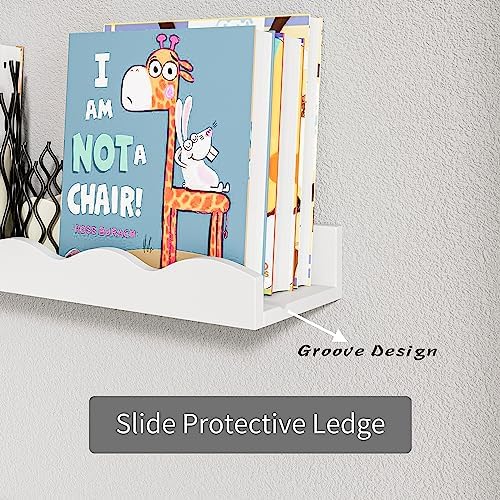 Senjie Floating Shelves Set of 2 24 Inch White Wave Design