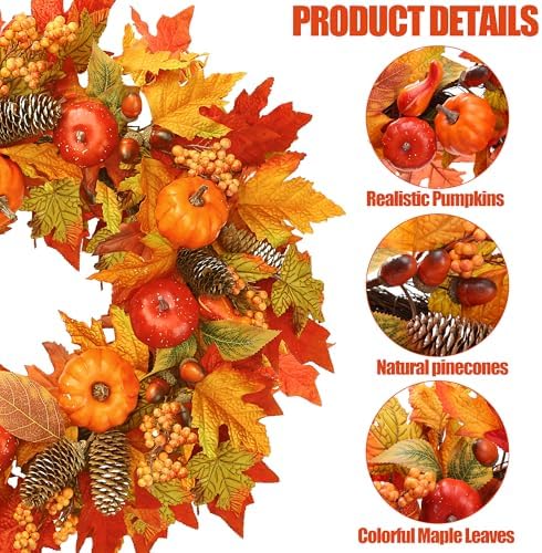 Sggvecsy 22 Inch Fall Wreath Decor for Front Door and Window