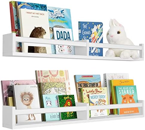 White Floating Bookshelf Set of 2 for Kids Room