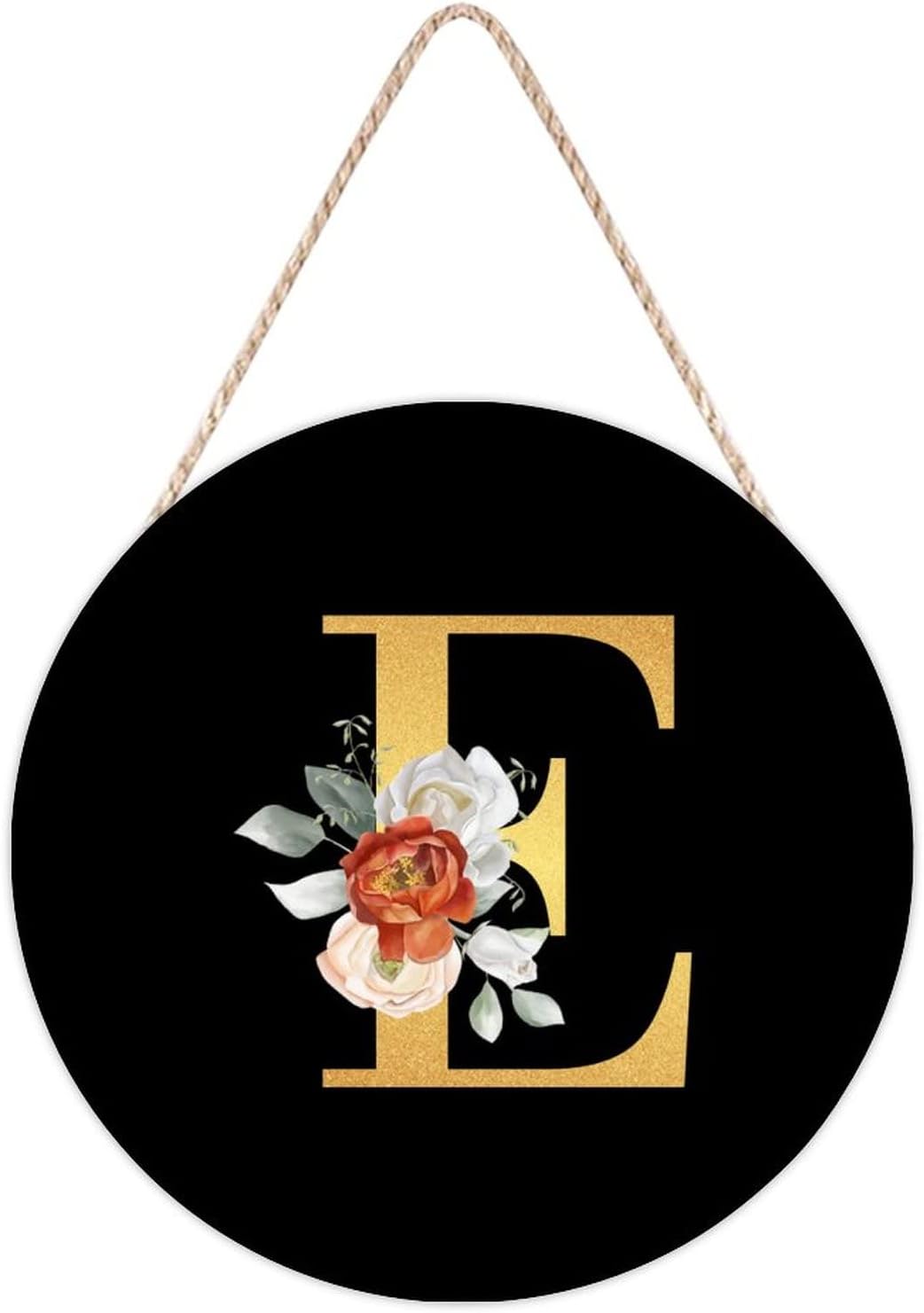 Farmhouse Front Door Hanger Rose Gold Initial Letter E Wood Sign