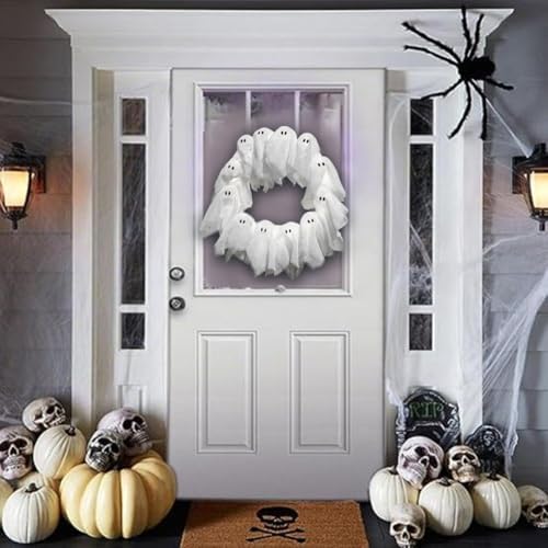 Halloween Ghost Wreath with 12 LED Lights