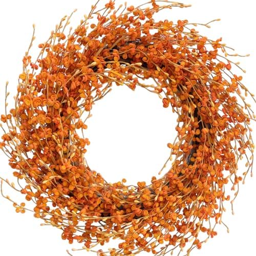 Idyllic 18 Inch Orange Berries Leaves Wreath for Front Door