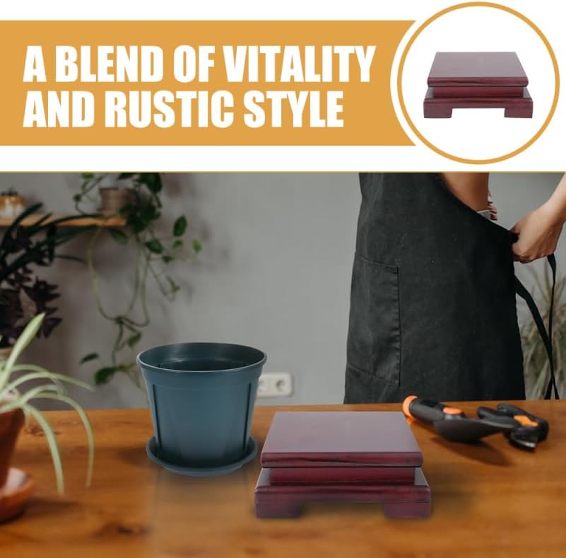 Luxshiny Small Square Wood Display Stand for Tea Pot Flowerpot Bonsai Buddha Statue