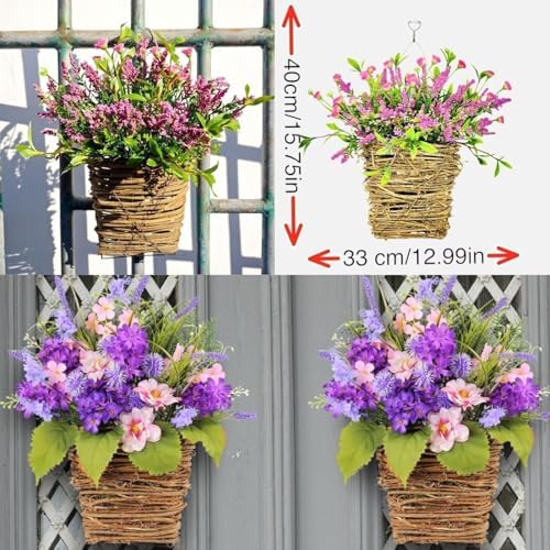 Cream Hydrangea Wreath Door Hanger Basket - Farmhouse Decor with Wildflowers