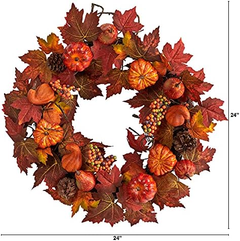 Nearly Natural 24in Autumn Maple Leaves Wreath