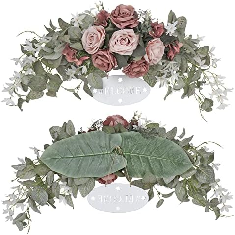 Artificial Rose and Eucalyptus Front Door Wreath with Welcome Sign