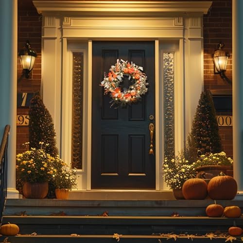 Valery Madelyn 24 Inch Collapsible Fall Wreath with Lights