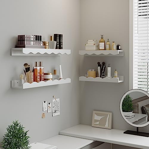 Senjie Floating Shelves Set of 2 24 Inch White Wave Design