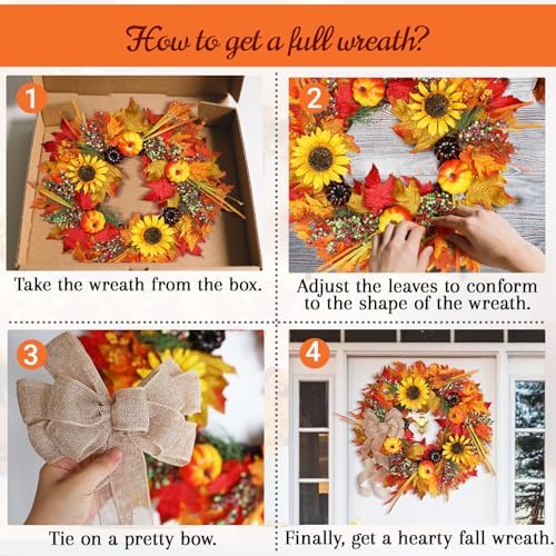 20 Inch Autumn Wreath with Pumpkins and Sunflowers