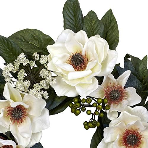 Nearly Natural 22in Magnolia Wreath White