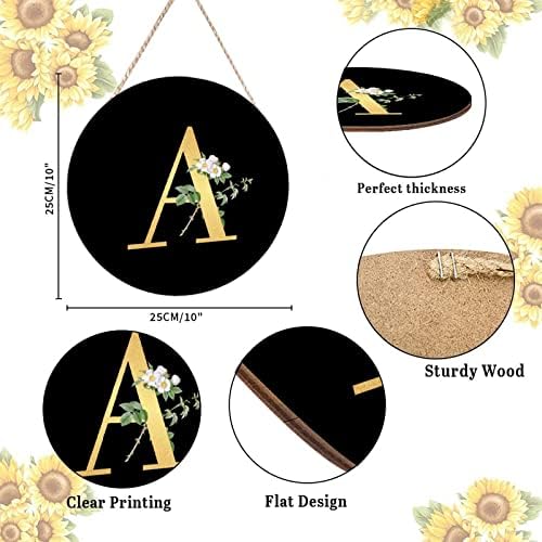 Farmhouse Door Hanger with Floral Greenery and Golden Initial A Wood Sign