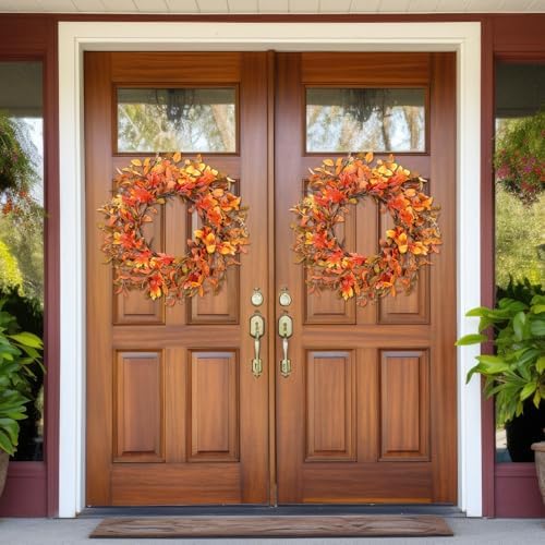 Hotop 2 Pcs 22 Inch Autumn Eucalyptus Wreath with Berries