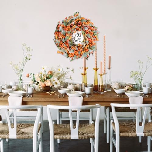 Bibelot Fall Wreaths 22 Inch Lambs Ears Leaves Yellow Flowers Hello Fall Sign Front Door Porch Farmhouse Decor