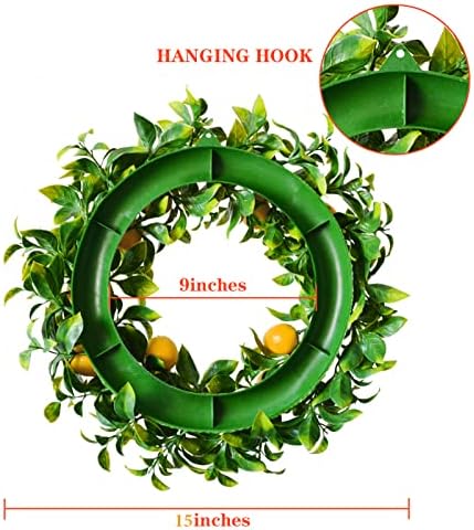 Mr Bom 15 Inch Artificial Lemon Wreath with Boxwood for Front Door