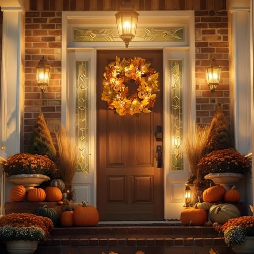 Fall Wreaths with Timer Lights for Front Door