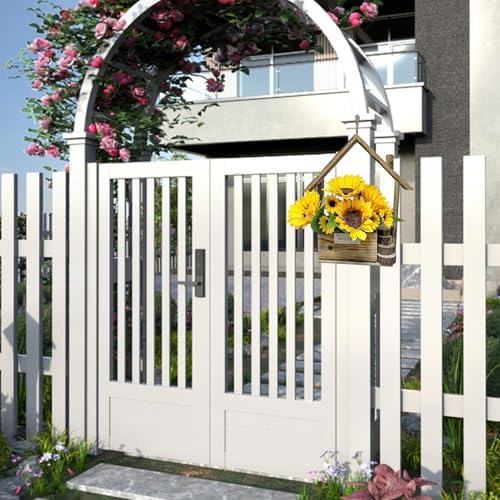 Wooden Door Hanger Wreath with Silk Flowers Wedding Sign Yellow 1043x866 Inches Outdoor