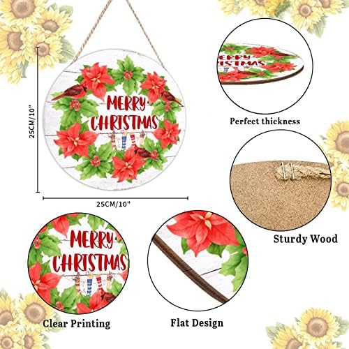 Red Birds on Holly Wreath Christmas Wood Door Hanger