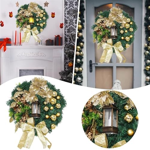 Christmas Wreath with LED Light Yellow Bow Decor