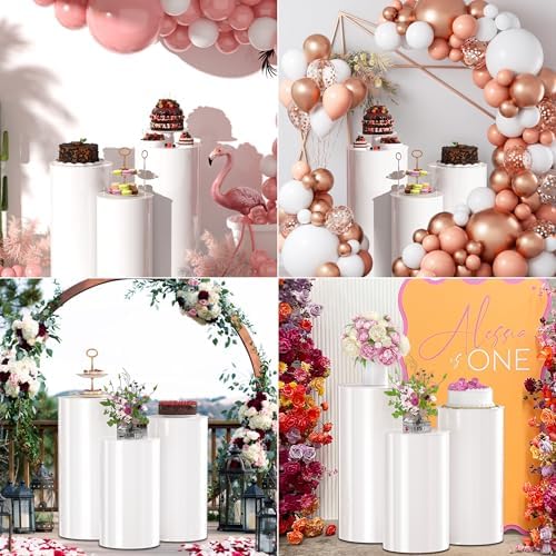 Toosci 3 Piece White Cylinder Display Stand Set for Party Decor