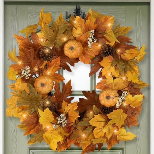 Fall Wreaths with Timer Lights for Front Door