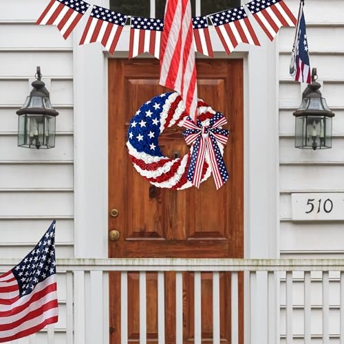 14 Inch 4th of July Patriotic Wreath with Artificial Roses
