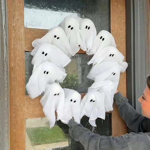 LED Light-Up Halloween Ghost Wreath for Door