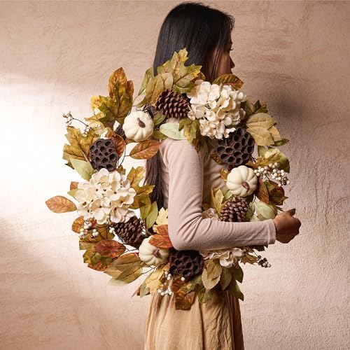 DECOR BY HANNAH 24 Inch Collapsible Fall Wreath with Lights