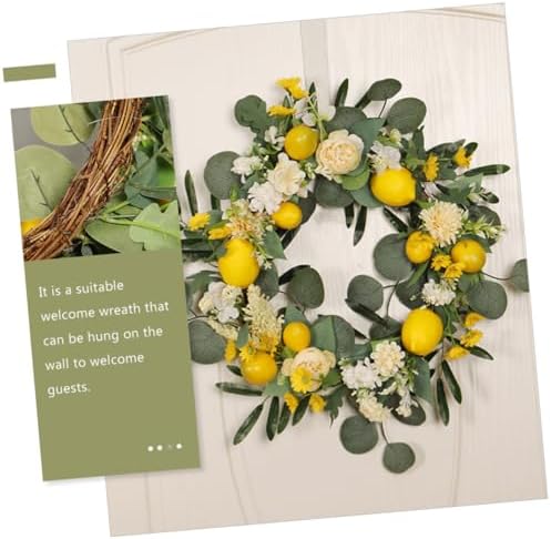 PRETYZOOM Realistic Lemon Flower Wreath for Front Door