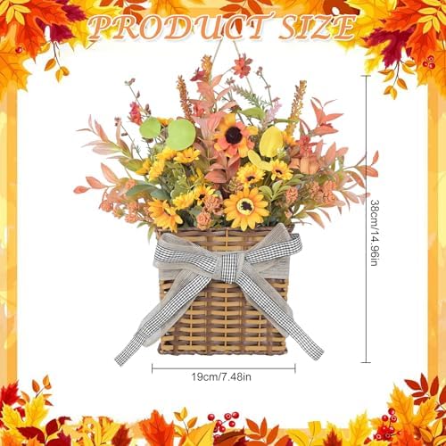 Orange Sunflower Fall Door Wreath with Leaves
