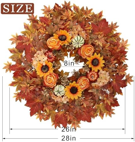 28 Inch Fall Wreath for Front Door and Porch