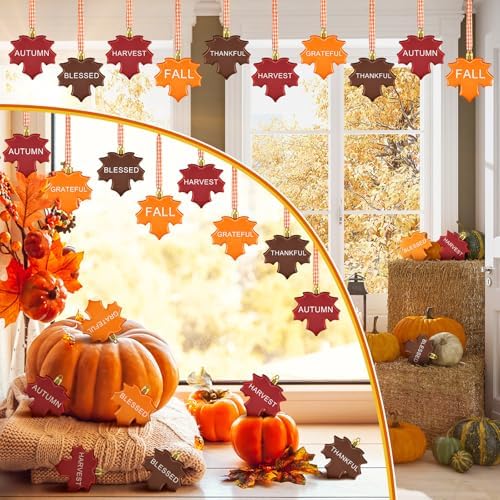 24 Fall Maple Leaf Hanging Ornaments for Thanksgiving Tree Decoration