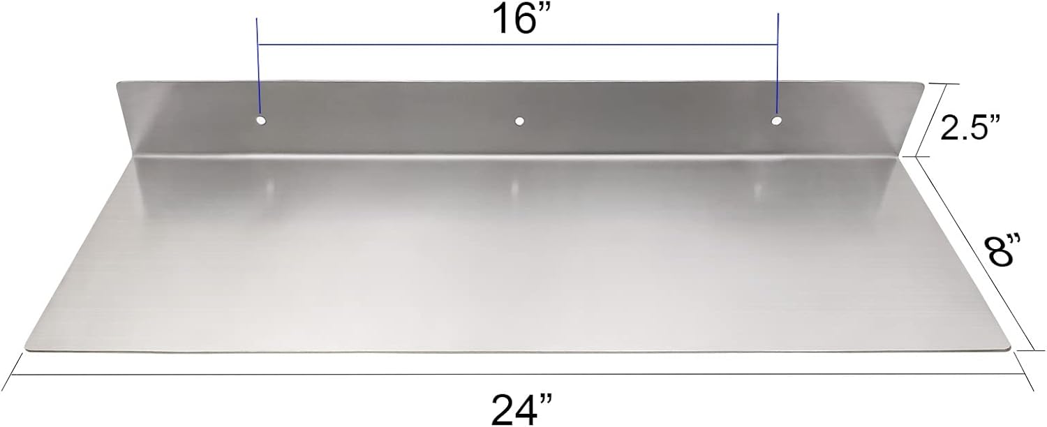 EADOT Brushed Nickel Floating Shelf 24x8 Heavy Duty