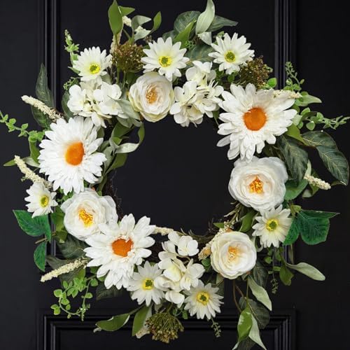 18 Inch Spring Summer Artificial Flower Wreath for Front Door