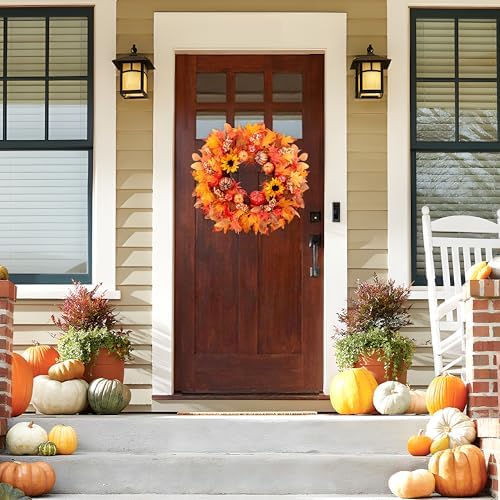 Fall Wreaths for Front Door 22 Inch Autumn Pumpkin Sunflower Decor