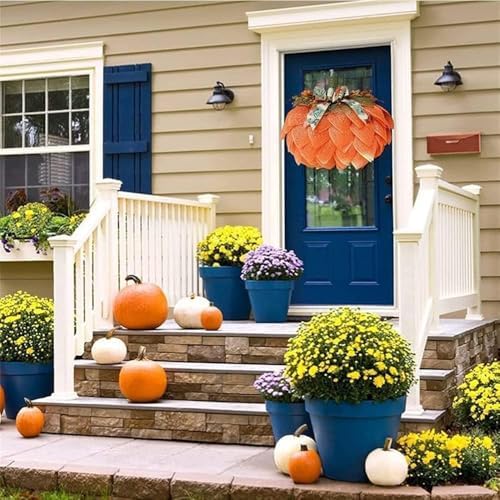 Autumn Burlap Pumpkin Wreath - Farmhouse Fall Decor with Berry Accents