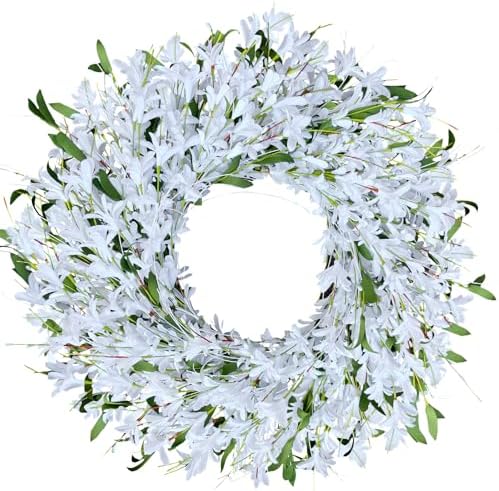 White Forsythia Door Wreath 24 Inch Decor